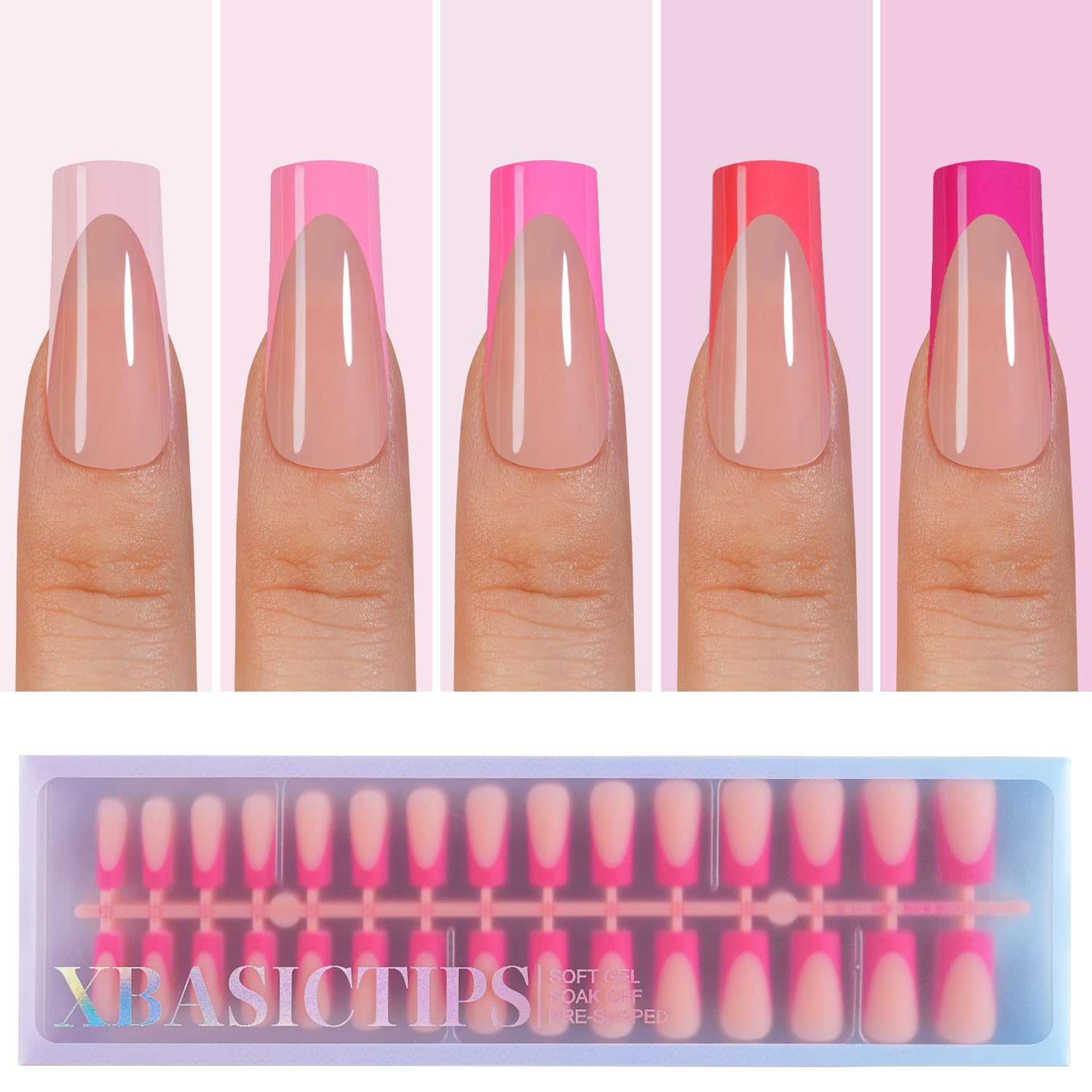 Misssix XBASICTIPS French Tip Press On Nails, 150 Pcs Short Square French Gel Nail Tips, Soft Gel Pre-shaped No File Need Fake Nails for Nail Art DIY Extension Designs, 15 Sizes